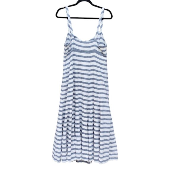 MAEVE ANTHROPOLOGIE | Linen Blend Striped Button Maxi Or Midi Dress Nautical 12P - Picture 4 of 16